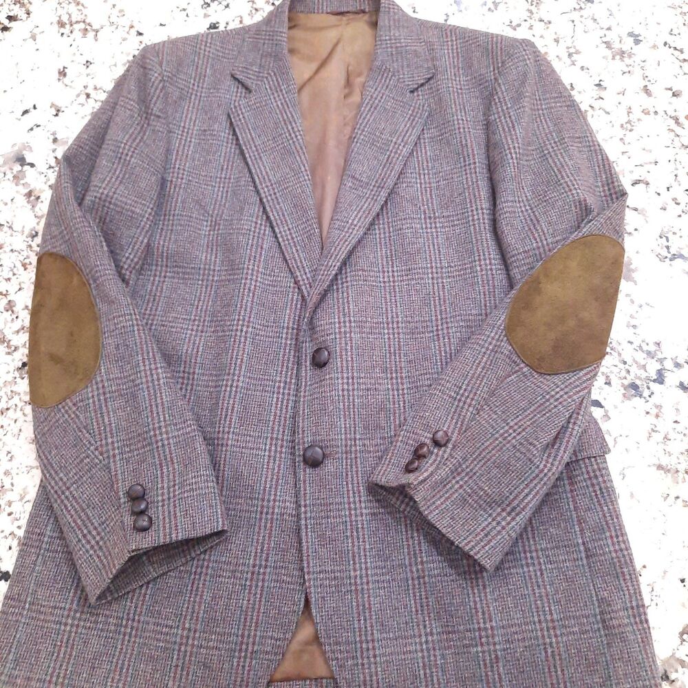 Circle S Ranch sz 42R jacket blazer Elbow patch Plaid brown western Sportcoat